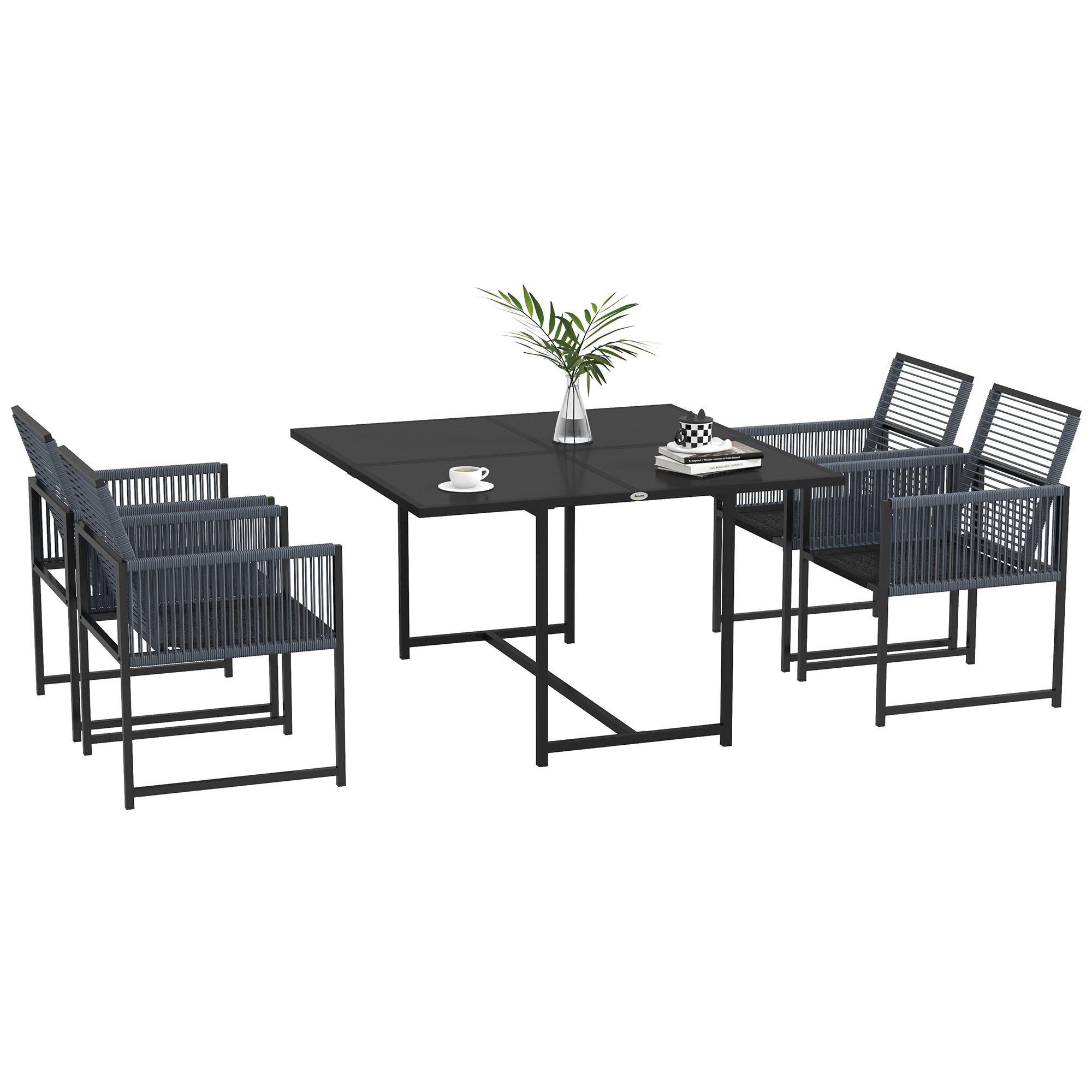 5 Pieces Patio Dining Set Outdoor Table and Chairs Space-Saving Dark Grey